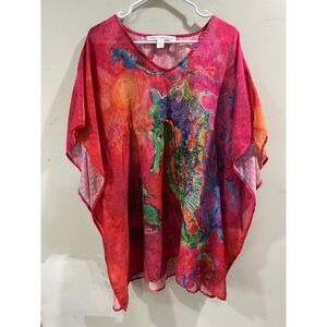 Leoma Lovegrove Seahorse Kaftan Top Pink Red Swiss Dot Drawstring Waist Medium